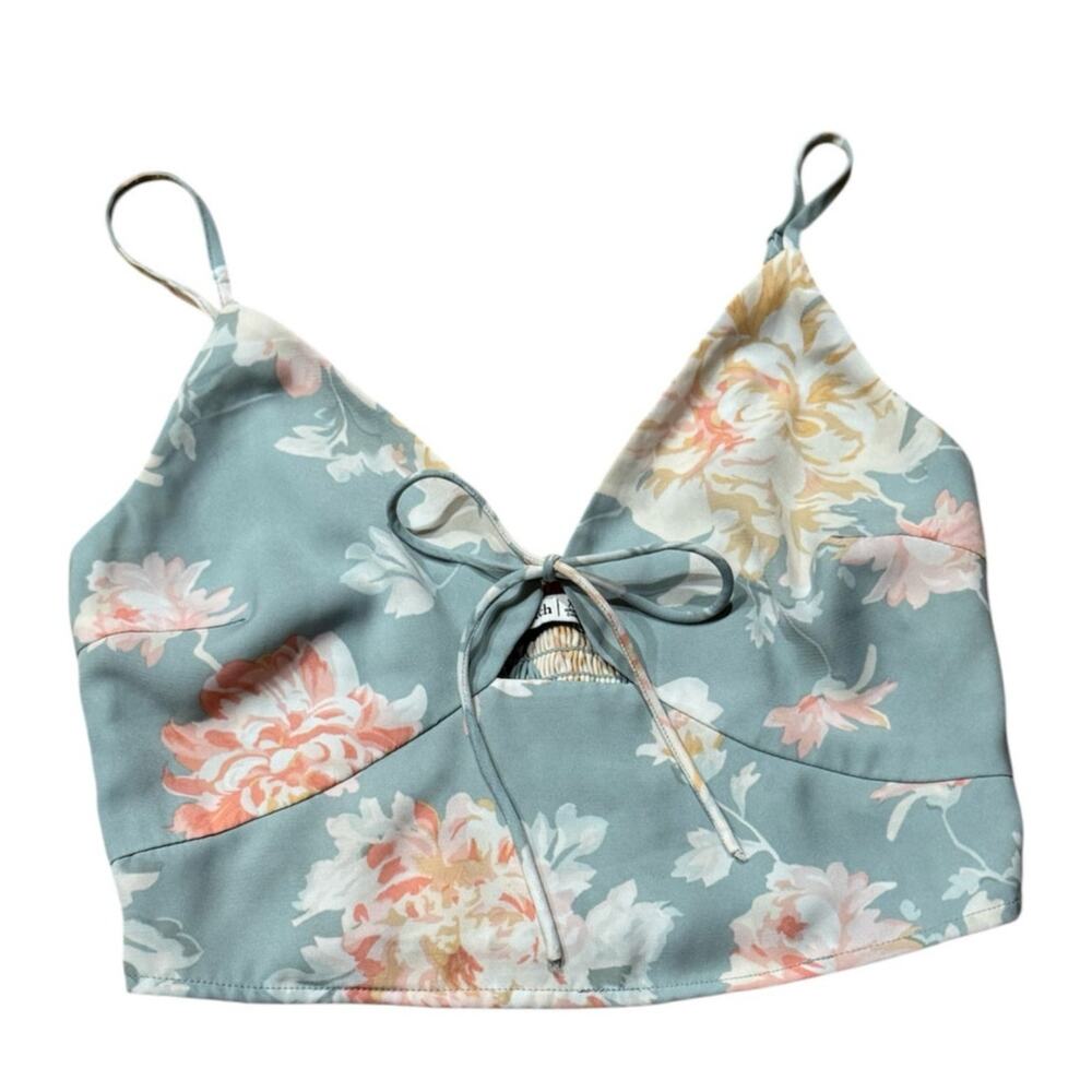 Abercrombie & Fitch Satin Blue Floral Crop top Womens XS A&F Festival garden